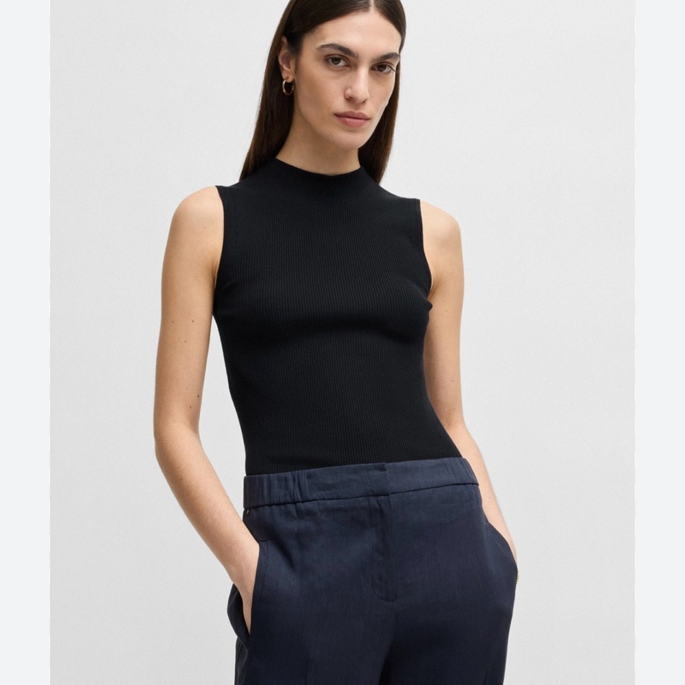 Boss Hugo Boss Ribbed Knit Top, Size XS, Color Navy Blue - Picture 1 of 10